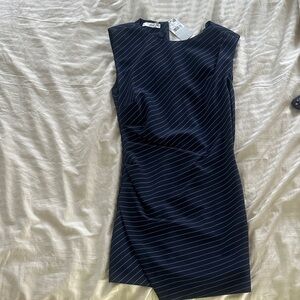 Mango Navy Blue Pinstripe Sleeveless Mini Dress